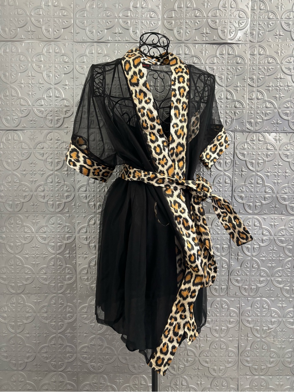 Nite Images vintage 80s Sexy Babydoll leopard Lingerie & Robe Lace 2 piece set